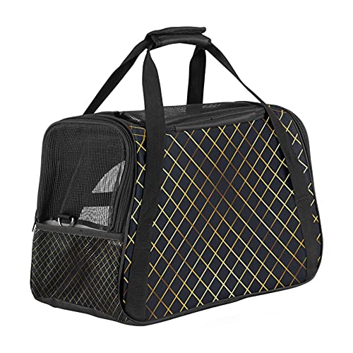 Transporttasche Katze Schwarz-goldenes Plaid Hundetragetasche Faltbare Katzentragetasche Reiseträger mit weicher Matratze für den Transport mit Zug/Auto/Flugzeug 43x26x30 cm