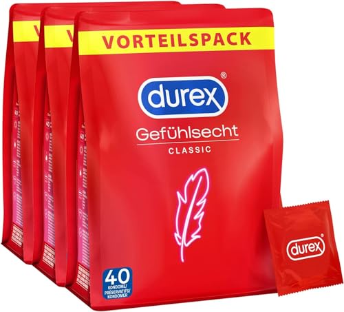 Durex Gefühlsecht Classic Kondome, 3 x 40 Stück (120 Kondome)