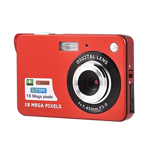 VBESTLIFE Digitalkamera, 2,7-Zoll-TFT-LCD-Bildschirm Mini-Digitalvideokamera mit HD 720P 18MP und 8-fachem Digitalzoom, 32 GB SD-Karte und wiederaufladbarer USB-Karte(Rot)