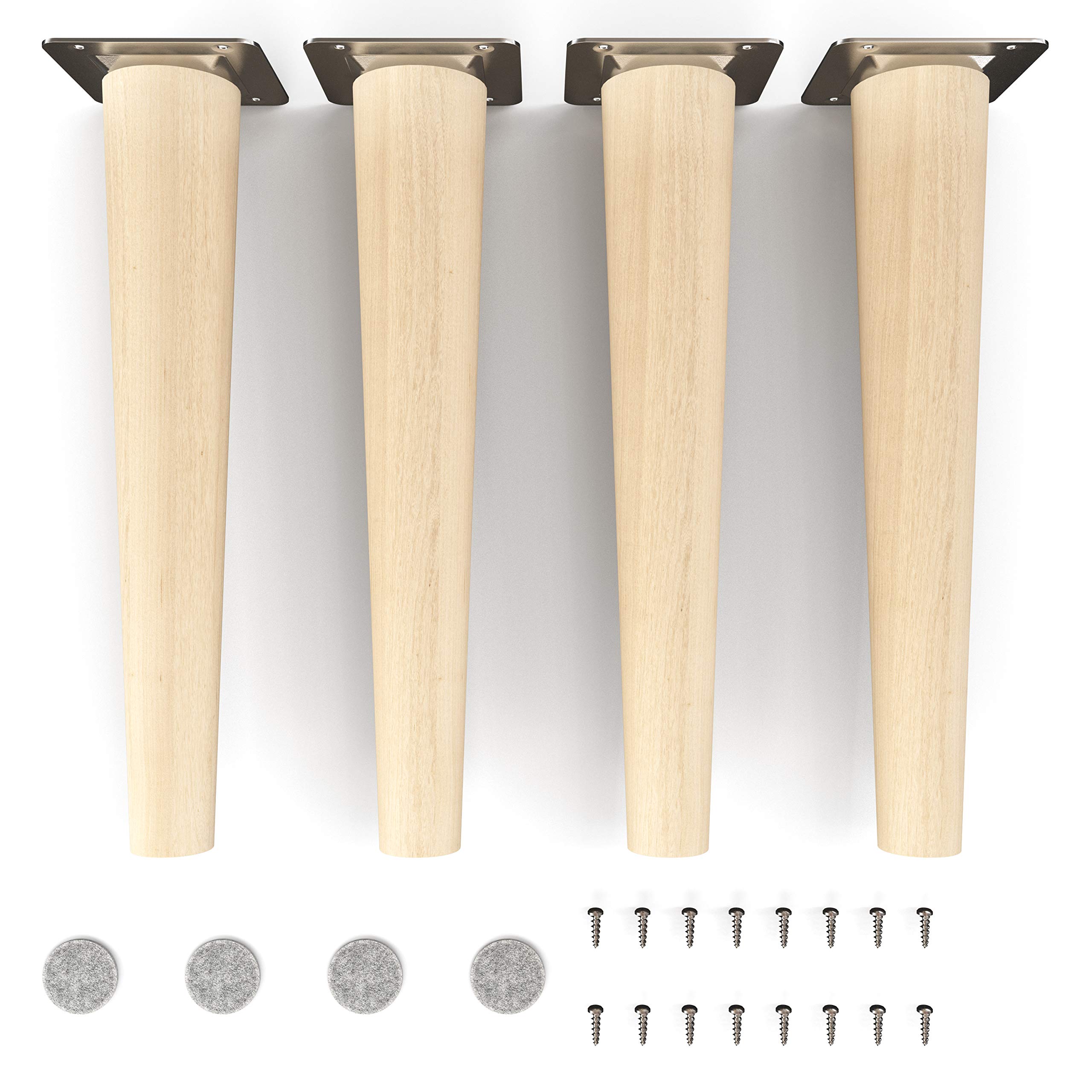 sossai® Holz-Möbelfüße - Clif Round | Natur (unbehandelt) | Höhe: 25 cm | HMF1 | rund, konisch (gerade Ausführung) | Material: Massivholz (Buche) | für Stühle, Tische, Schränke etc.