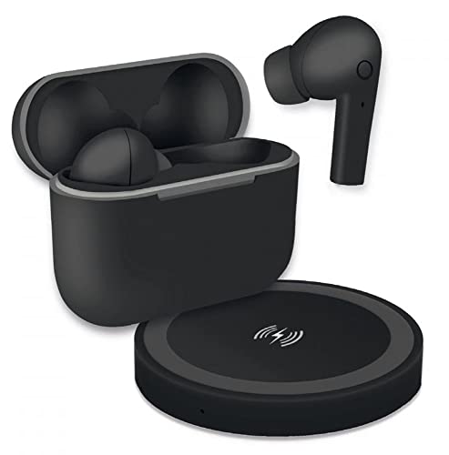 Fontastic „Jive“ Mini Bluetooth-Kopfhörer kabellos, Ear-Buds für Sport, Kabelloses Headset mit Mikrofon, Wireless Headphones inkl. Lade-Etui und drahtlosem Ladepad, In-Ear Ohrhörer Schwarz