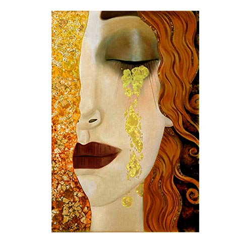 HSFFBHFBH Gemälde auf Leinwand Kunst Gustav Klimt Goldene Tränen und Kuss Poster und Drucke Wandkunst Bilder für Wohnzimmer 40x60cm (16"x24) mit Rahmen