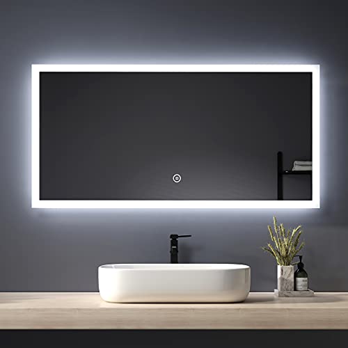 Heilmetz LED Badezimmerspiegel 120x60cm Badspiegel mit Beleuchtung Kaltweiß Lichtspiegel Wandspiegel mit Touchschalter IP44 Energiesparend