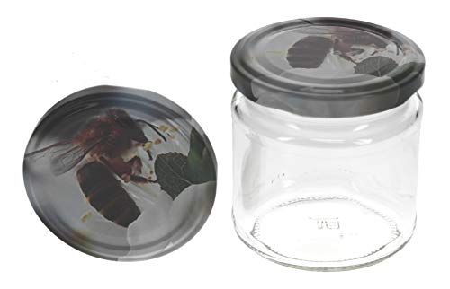 60 x Rundglas 212ml 250g mit 66er Twist-Off Deckel Biene auf Kirschblüte