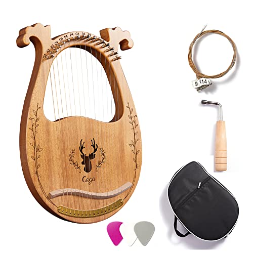 Pevfeciy Harfe Instrument,Mahagoni Saiteninstrument Tragbare 16 Saiten Lyre Harfe für Erwachsene Kinder Anfänger,Metall Saiten,Mit Stimmschlüssel Und Saiten,Tragetasche