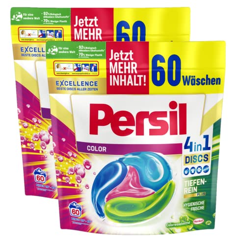Persil Color 4in1 DISCS, 120 (2 x 60 Waschladungen), Colorwaschmittel mit Tiefenrein-Plus Technologie für leuchtende Farben, 92% biologisch abbaubare Inhaltsstoffe*