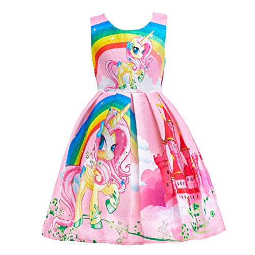 Lito Angels Kleine Mädchen Regenbogen Einhorn Kleider Kostüm Schick Ankleiden Outfit Halloween Party 2-3 Jahre Pink C