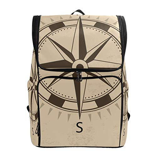 FANTAZIO Rucksack mit Kompass-Design, Vintage-Design, für Laptop, Outdoor, Reisen, Wandern, Camping, Freizeit-Rucksack, groß