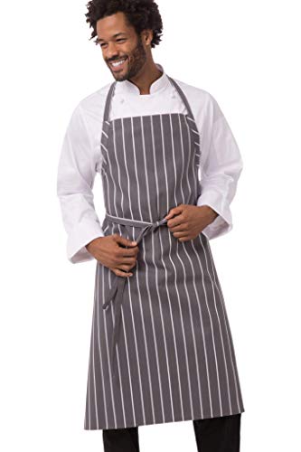 Chef Works Mens English Chef kitchen aprons, Gray W/White Stripe, One Size US