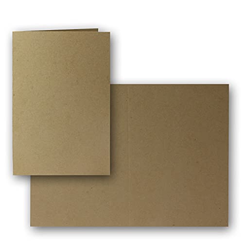 200x Vintage Kraftpapier Falt-Karten DIN B6-120 x 169 mm - Braun - Recycling - 240 g/m² blanko Klapp-Karten