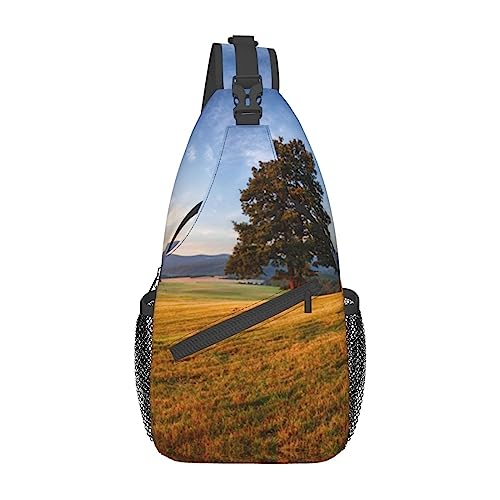Herbst-Rucksack mit goldenem Gras-Landschaftsdruck, leicht, faltbar, Umhängetasche, wasserabweisend, Schulterrucksack für den täglichen Gebrauch, Schwarz , Einheitsgröße