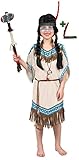 Karneval-Klamotten Indianer Kostüm Kinder Mädchen Indianerin Kostüm Mädchen-Kostüm Squaw Pocahontas beige blau mit Stirnband Karneval Größe 140