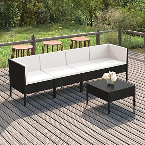 ZQQLVOO Lounge Sessel Terrassenmöbel Terassenmöbel Außen5-tlg. Garten-Lounge-Set mit Auflagen Poly Rattan Schwarz
