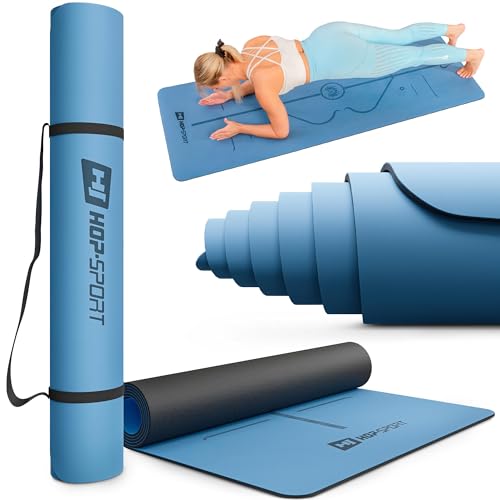 Hop-Sport Yoga Matte - rutschfest und langlebig, Pilatesmatte aus Kautschuk, 183 x 68 cm, Gymnastikmatte 0,5 cm + Tragegurt - Dunkelblau