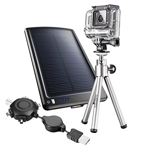 Mantona GoPro Mobile Solar Power Set inkl. Ministativ, Solarladegerät, USB Kabel und Stativadapter für GoPro