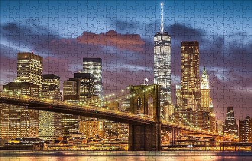 GUOHLOZ Puzzles 1000 Teile Erwachsene Puzzles für Erwachsene Herausforderung Spielzeug 1000 Teile Puzzles für Erwachsene Kinder Stadt, New York, USA, Brooklyn Bridge, Manhattan, 75x50cm