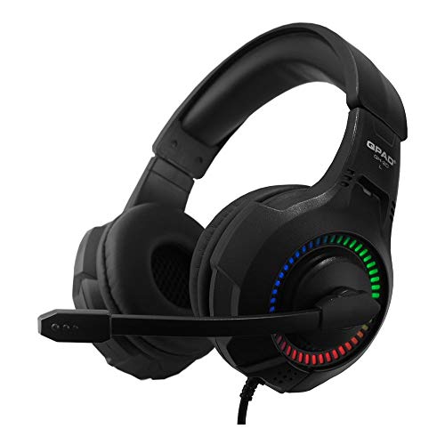 QPAD QH-20 Multiplattform Gaming Headset, Stereo Kopfhörer mit LED Beleuchtung, Schwarz