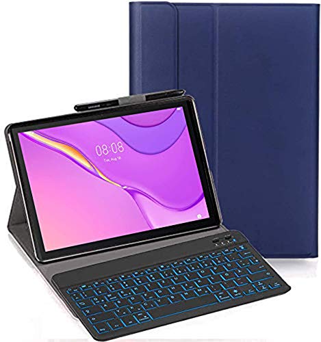 RLTech Tastatur Hülle für Huawei MatePad T10S, [Deutsches QWERTZ] Ultraslim Hülle mit 7 Farben Beleuchtung Kabellose Tastatur mit Schützhülle für Huawei MatePad T10S 2020, Blau