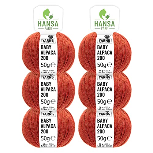 100% Baby Alpakawolle in 50+ Farben (kratzfrei) - 300g Set (6 x 50g) - weiche Alpaka Wolle zum Stricken & Häkeln in 6 Garnstärken by Hansa-Farm - Orange Heather