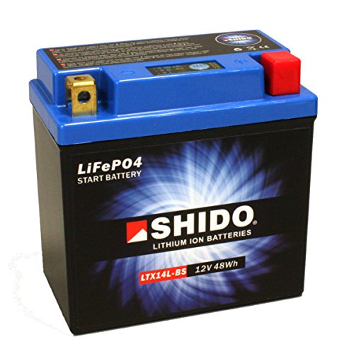 Motorrad Batterie Shido Lithium LTX14L-BS / YTX14L-BS, 12V, CCA: 240A, Maße (mit Adapter): 150x87x145
