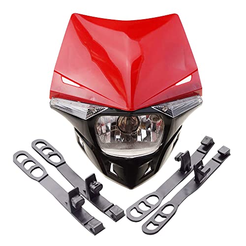 GOOFIT ROT H4 12V 35W Scheinwerfer Mini Blinkerleuchten Lichtmaske mit Front Verkleidung Ersatz für Motorrad Motocross Racer ATV Motorrad Dirtbike Pocketbike