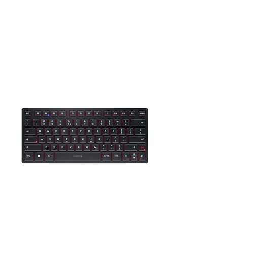 CHERRY KW 9200 Mini, kompakte Multi-Device-Tastatur für bis zu 4 Endgeräte, US-Internationales Layout (QWERTY), wahlweise Verbindung per Bluetooth®, Funk oder Kabel, wiederaufladbar, schwarz