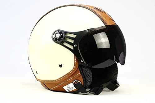 BNO-PL28 Jethelm Beige glänzend + Braun, Motorradhelm, Schutzhelm Helm S - XL + zusätzliches Visier (XL)