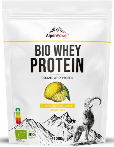 AlpenPower BIO WHEY Protein Zitronengeschmack 1 kg I 100% natürliche Zutaten I Ohne Zusatzstoffe I Bio-Alpenmilch aus Bayern und Österreich I Hochwertiges CFM Eiweiß-Pulver