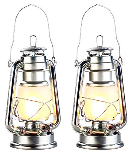 Lunartec Öllampen: 2er-Set LED-Sturmlaternen mit Flammen-Effekt, 25 cm Höhe, silberfarben (Deko-Sturmlampe)