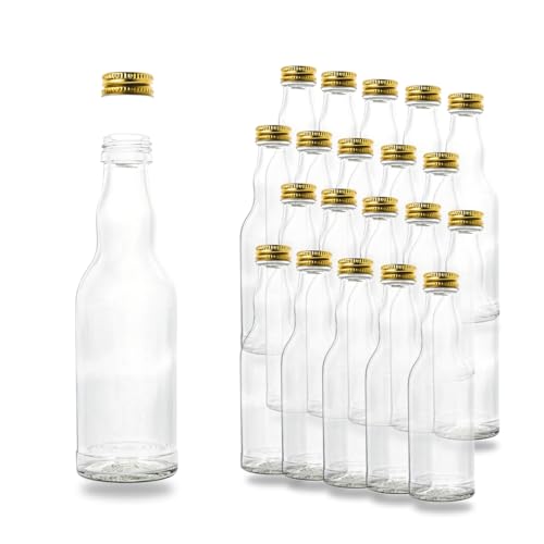 Flaschenbauer - 20 leere kleine Kropfhals Glasflaschen mit Schraubverschluss 200 ml zum selbst Befüllen als Saftflaschen, Sirupflaschen, Likörflaschen - mit 28 MCA Verschluss gold
