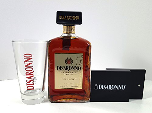 Disaronno Set ? Disaronno Liqueur 0,7l 700ml (28% Vol) + Glas geeicht 2/4cl + 2x Tischaufsteller/Servietten halter