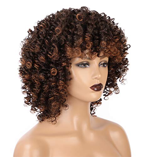 Perücke Afro Kinky Schwarze Damen Kurze Wellige Perücken Kurze Synthetische Perücke Afro Verworrene Lockige Perücke Natürliche Schwarz Haar Gemischt Perücke,B,14inches