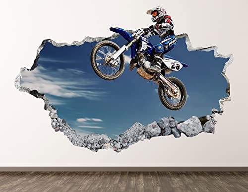 Motocross Wandtattoo Art Deco 3D Smashing Jump Poster Kinderzimmer Aufkleber BL419- Kinder Kinderzimmer Wanddekoration 80x120CM