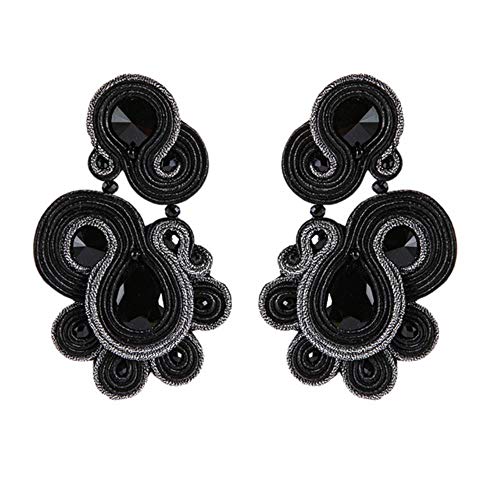 Ethnischer Stil Leder Tropfen Ohrringe Schmuck Frauen Soutache Handmade Weaving Big Hanging Earring Geschenk schwarz