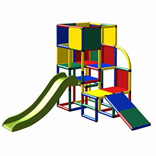 move and stic 6009 Spielturm Kletterturm Julian mit Rutsche und Kleinkindschräge als bekletterbares Spielhaus für Garten, Terrasse, Spielecke und Spielzimmer