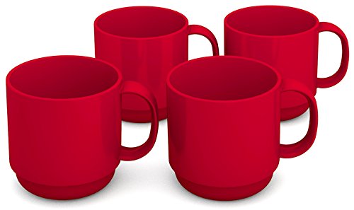 Ornamin Becher 220 ml rot 4er-Set (Modell 508) / Mehrweg-Becher Kunststoff, Kaffeebecher, Henkelbecher, 8 x 8 x 8 cm