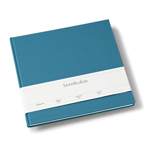 Semikolon 371037 Gästebuch Slim 25 x 23 cm - mit 100 blanko Seiten zum Selbstgestalten, Lesezeichen - azzuro hell-blau