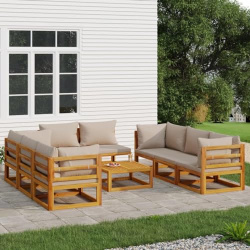 ZQQLVOO Lounge Sessel Terrassenmöbel Terassenmöbel Außen9-tlg. Garten-Lounge-Set mit Taupe Kissen Massivholz