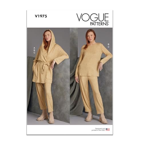 Vogue V1975A Damen-Strickjacke mit Gürtel, Oberteil und Hose, A (XS-S-M-L-XL-XXL)