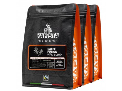 Kafista Premium Kaffee - Kaffeebohnen für Kaffeevollautomat und Espressomaschine aus Italien - Fairtrade - Spitzenkaffee - Barista Qualität (Café Fusion 50/50, 3x250g)