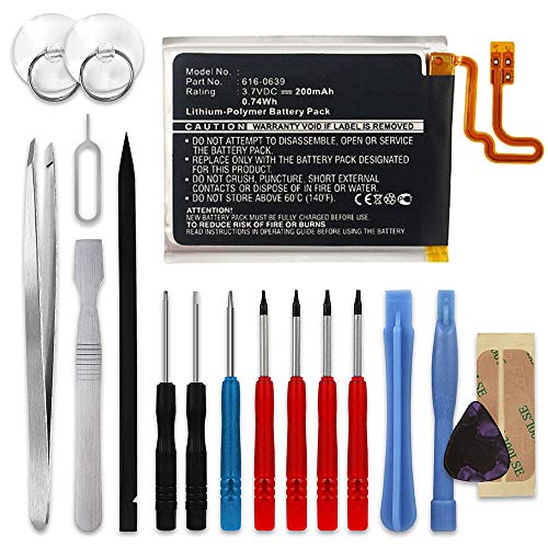 subtel® Qualitäts Akku kompatibel mit Apple iPod Nano 7 Gen. A1446, 616-0639, 616-0640 200mAh + Werkzeug-Set Ersatzakku Batterie