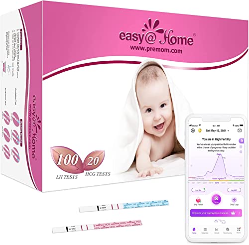 Easy@Home Kinderwunsch 100 x Ovulationstest Fruchtbarkeitstests und 20 x Schwangerschaftstests für Eisprung -Unterstützt durch die kostenlose Premom Ovulation APP, 100 LH + 20 HCG Tests