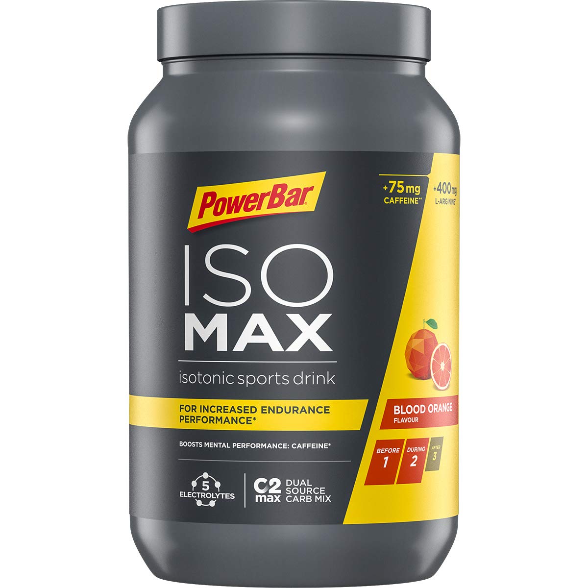 PowerBar - Isomax - Blood Orange - 1200g - Isotonisches Sportgetränk - 5 Elektrolyte - C2MAX - 75mg Koffein