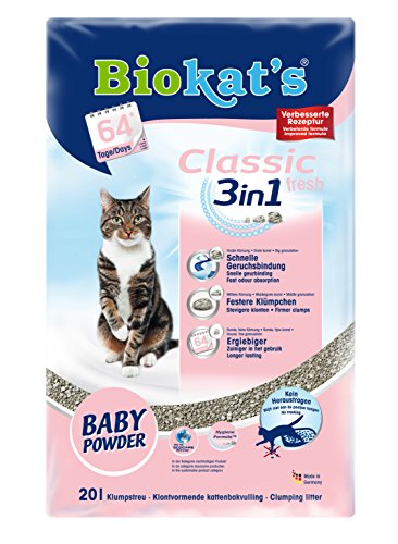 Biokat's Katzenstreu Classic Fresh 3 in 1 Babypuderduft, 1 Packung (1 x 20 L)