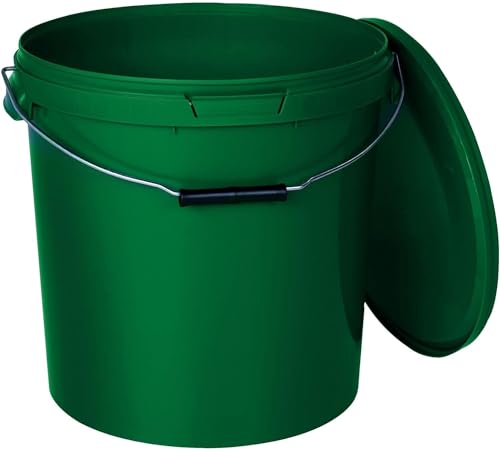 BenBow Eimer mit Deckel 20l grün 5X 20 Liter - lebensmittelecht, stabil, luftdicht, auslaufsicher - Vorratsbehälter für Aufbewahrung aus Kunststoff, mit Metall-Henkel - leer