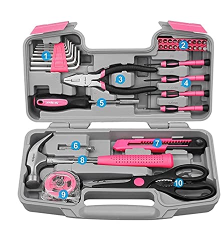 Allzweck-Haushaltswerkzeug-Set - Allzweck-Werkzeugset für Heim und Büro, rosa, enthält wichtige Werkzeuge für Zuhause, Garage, Heimwerker-Werkzeugset, 40-teilig