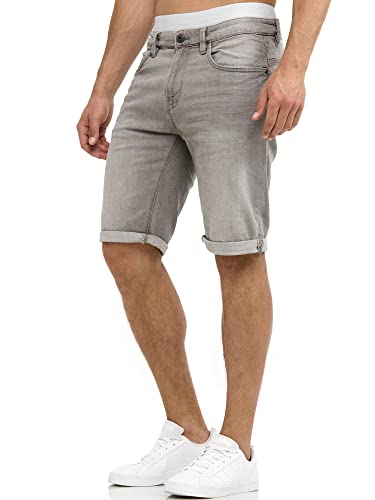 Indicode Herren Caden Jeans Shorts mit 5 Taschen aus 98% Baumwolle | Kurze Denim Stretch Hose Used Look Washed Destroyed Regular Fit Men Short Pants Freizeithose f. Männer Lt Grey M