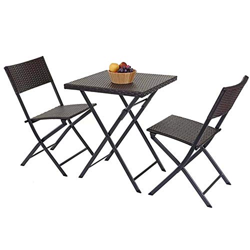 BAKAJI Set aus Tisch und 2 Klappstühlen, Gartenmöbel, aus Polyrattan, Anthrazit, Material: Rattan Metall, grau, Standard