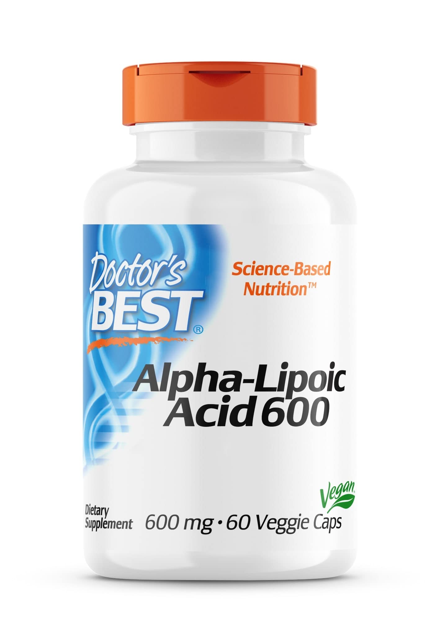 Doctor's Best, Alpha-Lipoic Acid (Alpha Liponsäure), 600 mg Depot, 2-Tages-Dosis, 60 vegane Kapseln, Hochdosiert, Laborgeprüft, Ohne Gentechnik, Glutenfrei