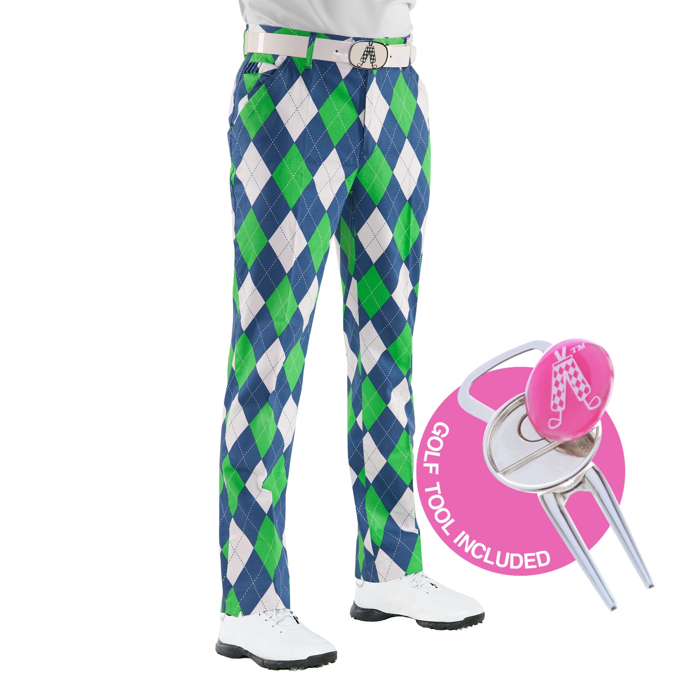 ROYAL & AWESOME HERREN-GOLFHOSE, Mehrfarbig (Blues on the Green), W34/L32